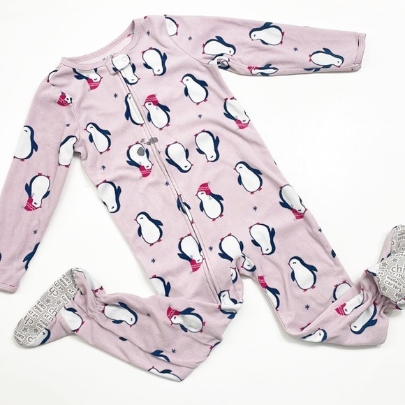 Carter's toddler girls penguin print zip up fleece footie - Picture 1 of 6